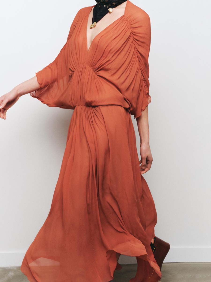 Fashion V-neck Bubble Sleeve Pleated Dress