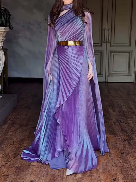 Elegant Irregular Pleated Maxi Dress