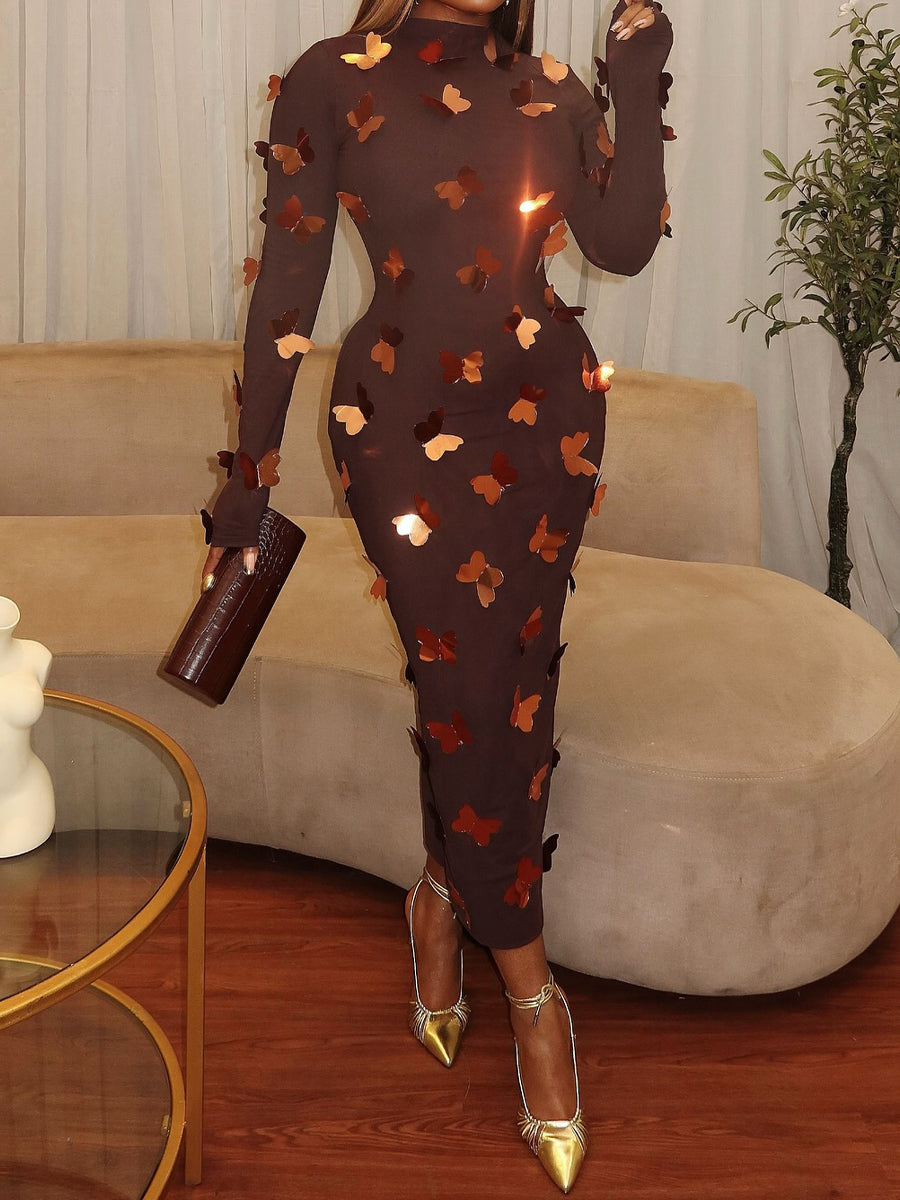 Butterfly Embellished Mesh Dress