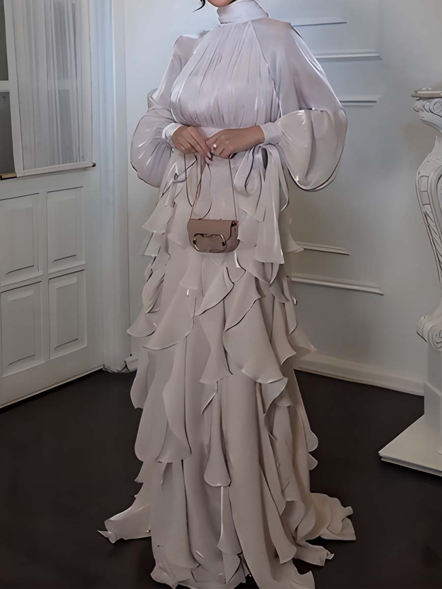 Elegant Flouced Lace Up Maxi Dress