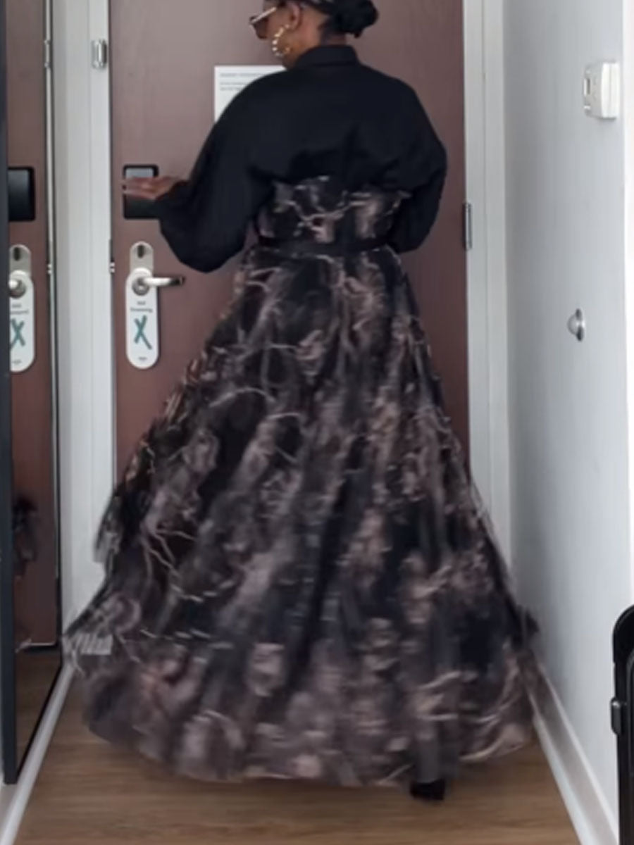 Hollowed Out Printed Patchwork Maxi Dress