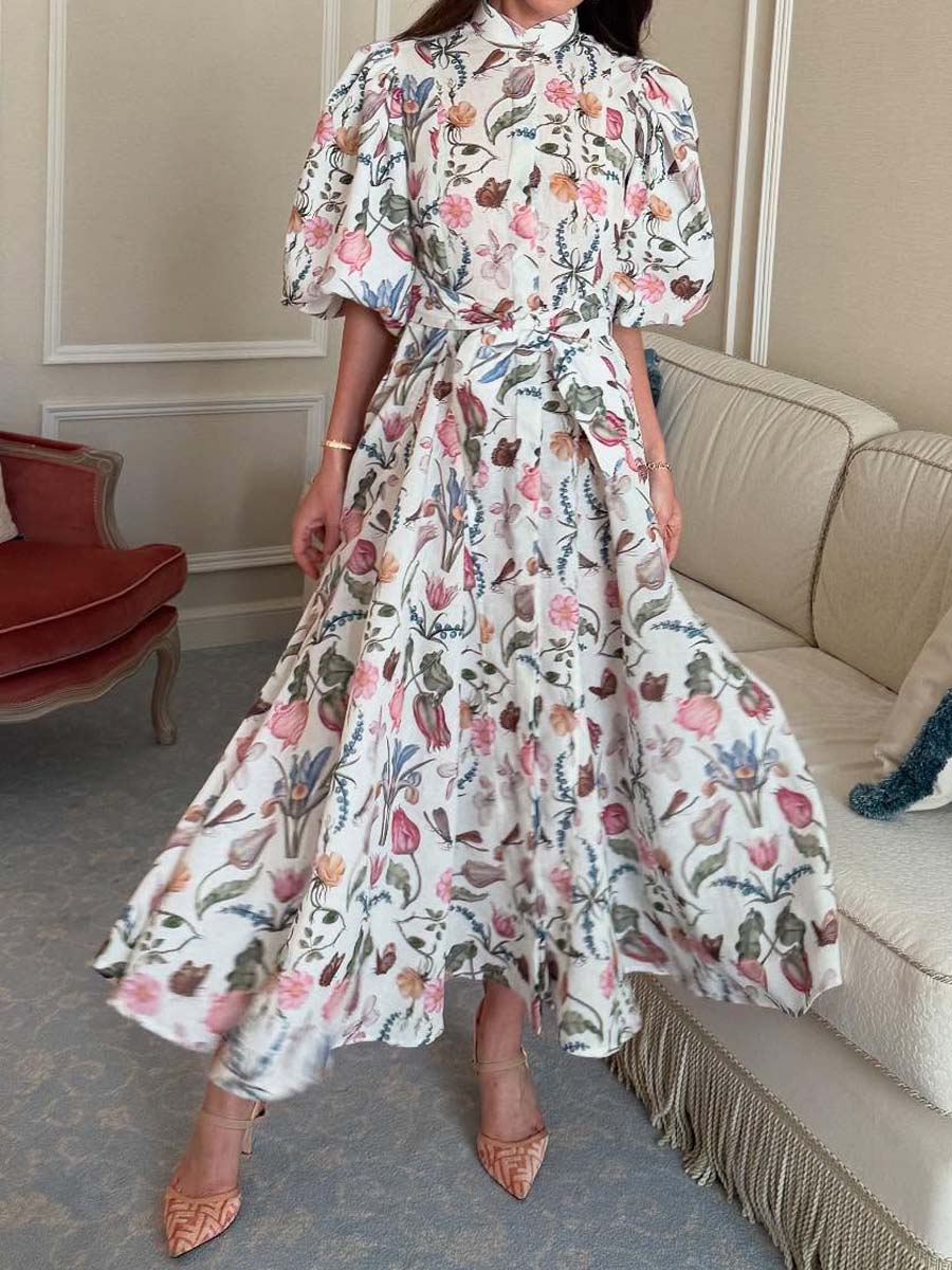 Elegant Short Sleeve Floral Printed Dress