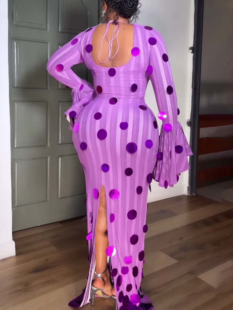 Sequined Patchwork Flare Sleeve Dress