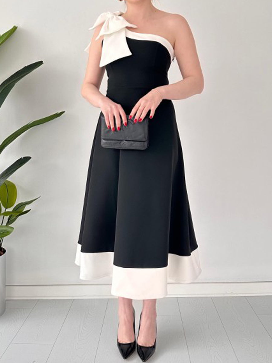 One Shoulder Patchwork Dress