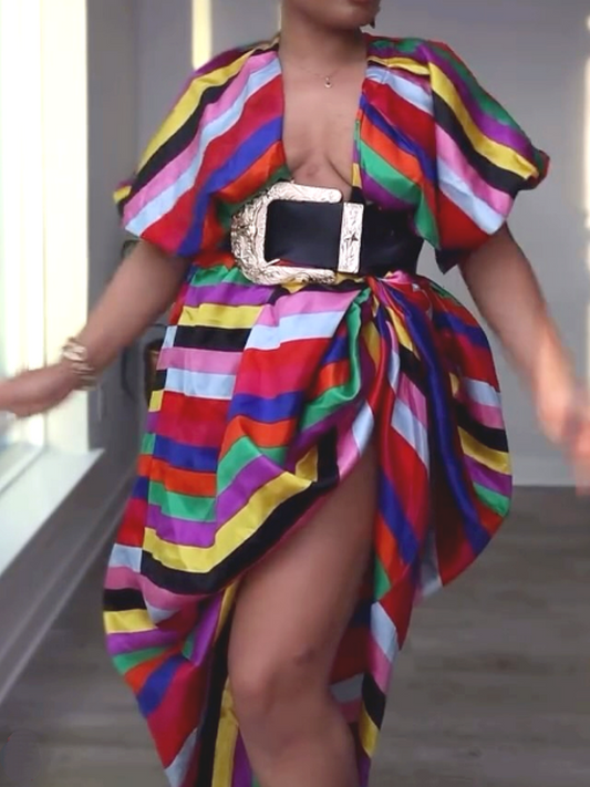 Rainbow Striped Kaftan Dress