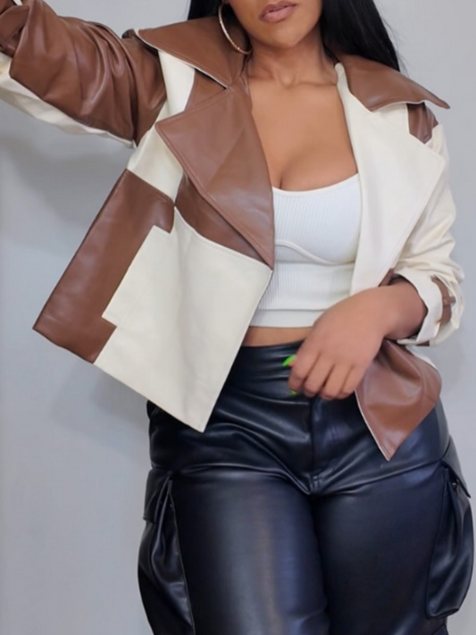 Colour Block Leather Jacket