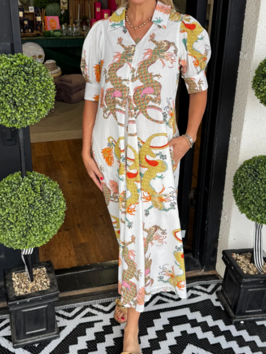 Dragon Printed Midi Dress