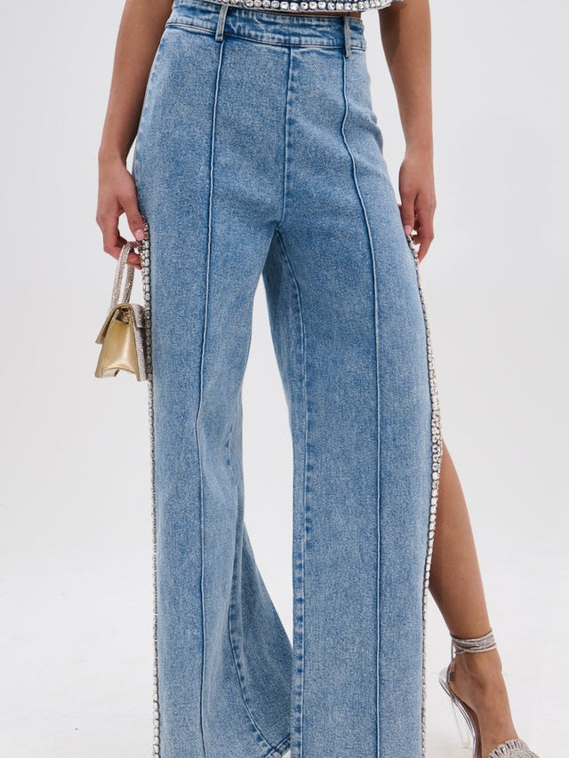 Popping Out Rhinestone Denim Blouse+Rhinestone Denim Pant