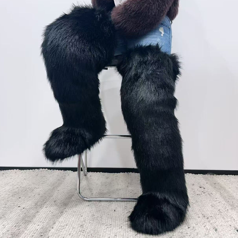 Faux Raccoon Fur Fox Fur Knee-high Fur Boots