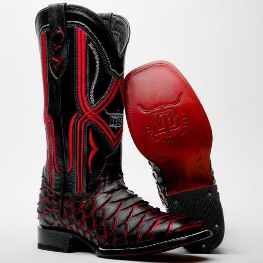 Black/Red Jumbo Python Leather Boots