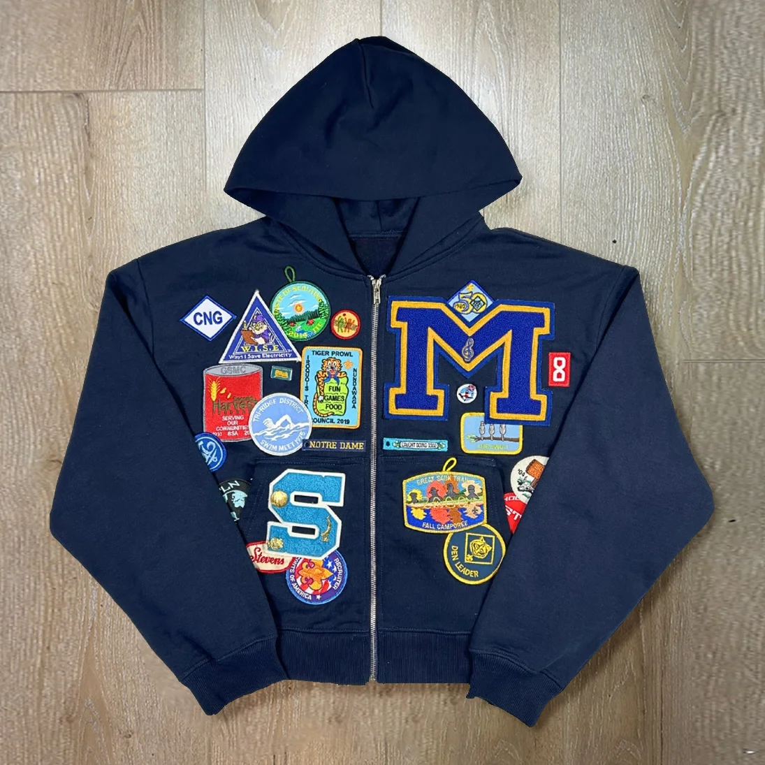 Casual Preppy Style Badge Zip-up Hoodie