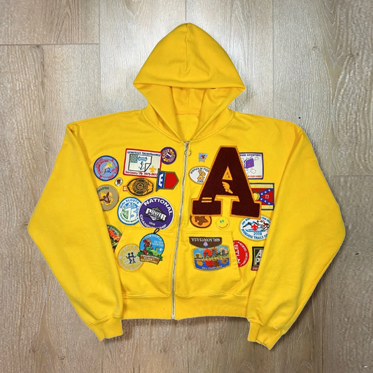 Casual Preppy Style Badge Zip-up Hoodie