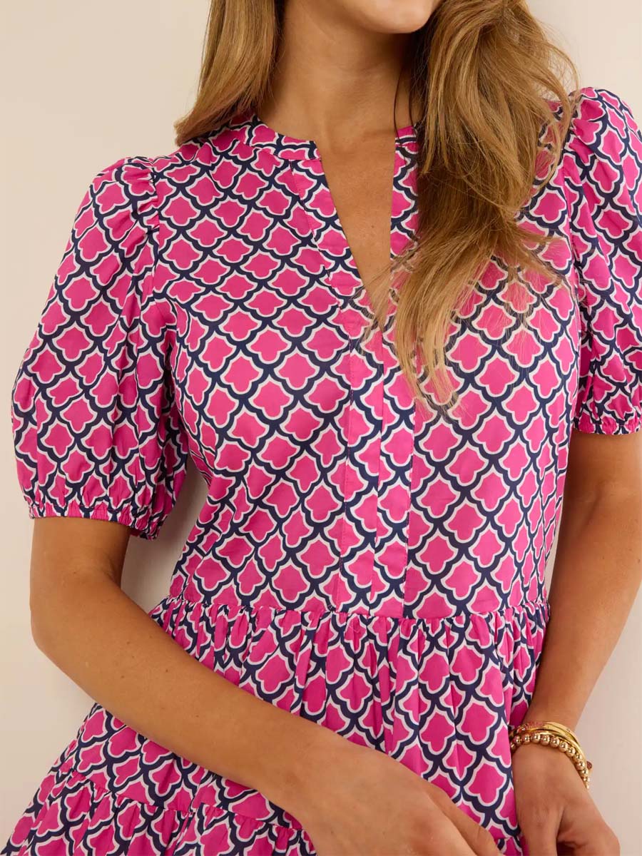 Printed V-neck Tiered Dress