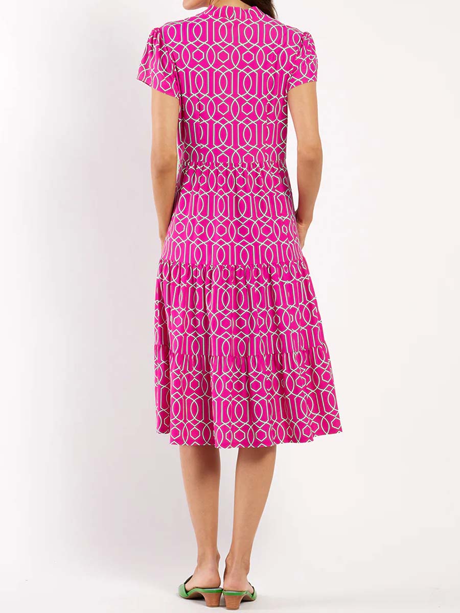 Printed V Neck Short Sleeve Dress