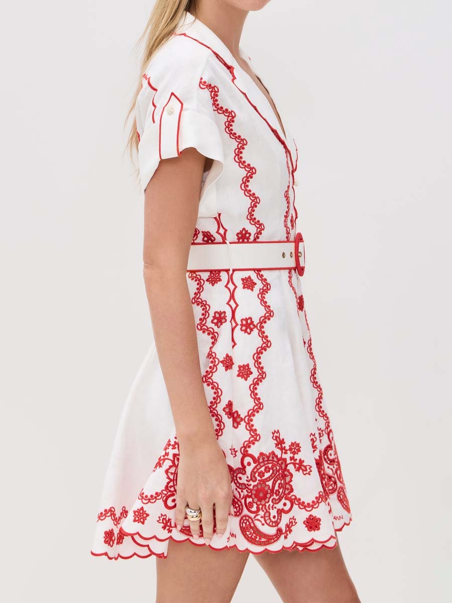 Embroidered Short Sleeve Mini Dress