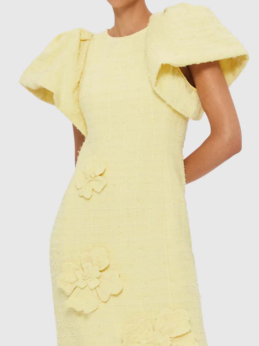 3D Flower Puff Sleeve Maxi Dress