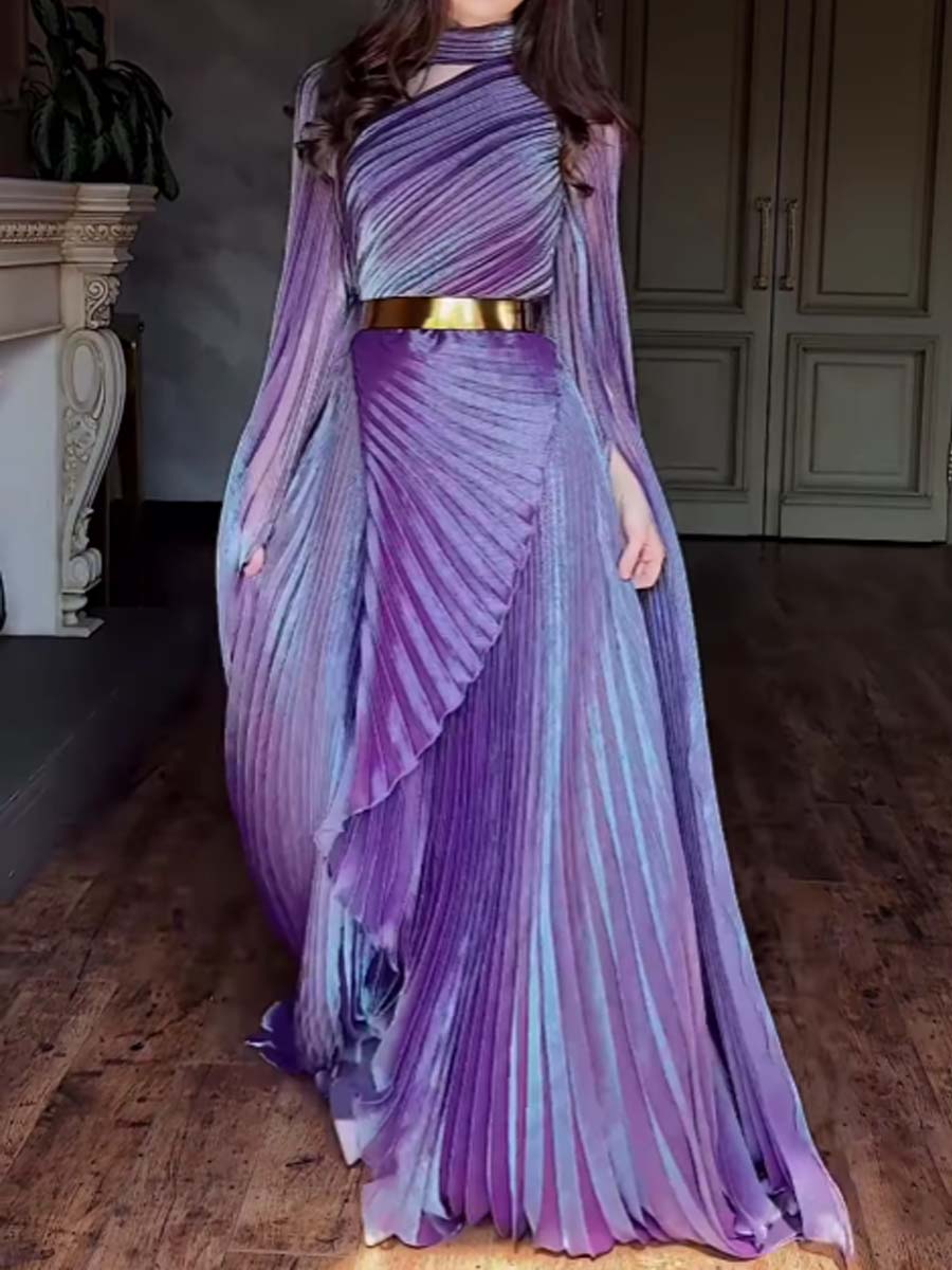 Elegant Irregular Pleated Maxi Dress