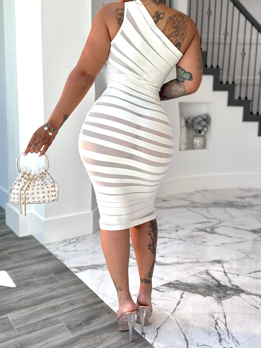 One Shoulder Mesh Patchwork Sexy Dress