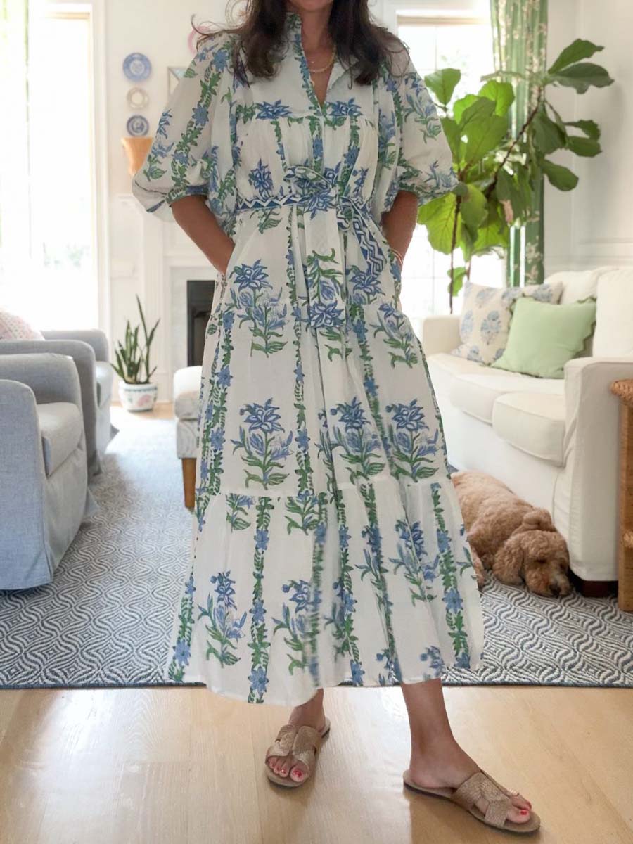 Floral Print Belted Maxi Dress