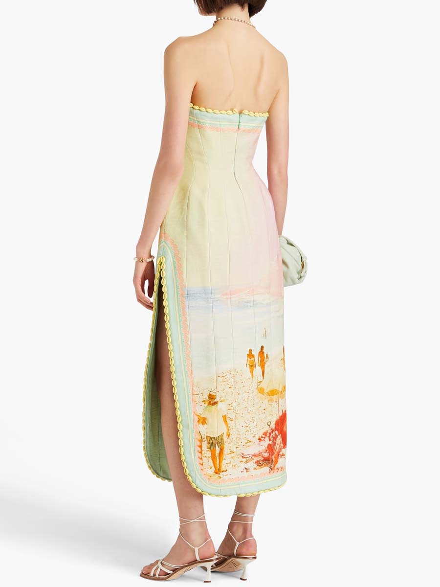 Strapless Printed Side Split Dress