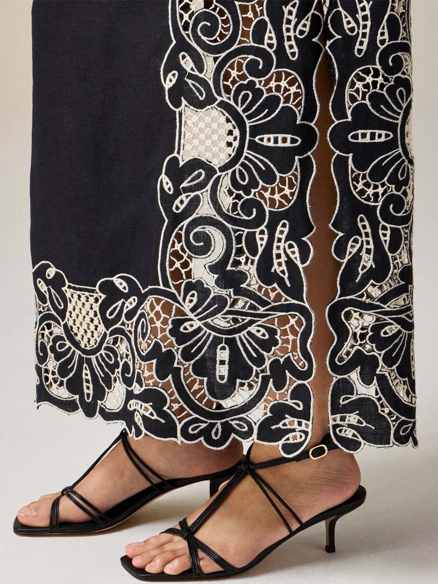 Lace Patchwork Drawstring Waist Maxi Dress