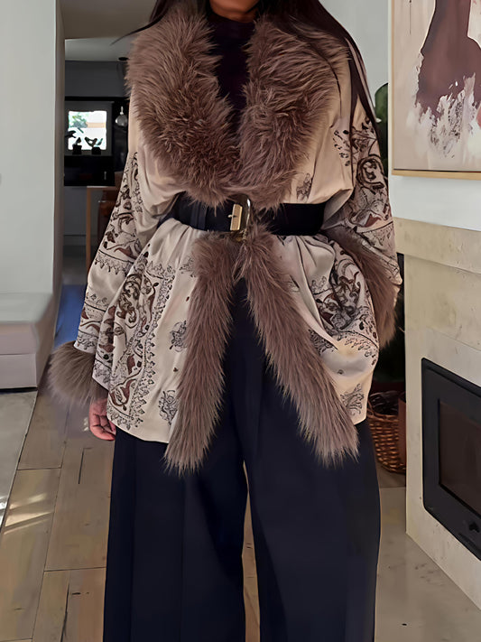 Faux Fur Beaded Embroidery Cardigan