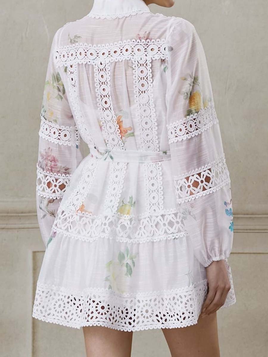 Lace Patchwork Printed Dress