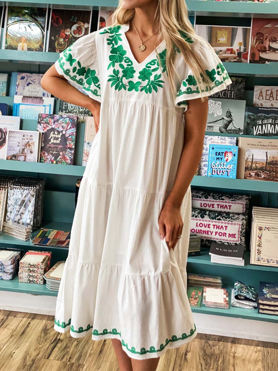 Flutter Sleeve V Neck Maxi Dress