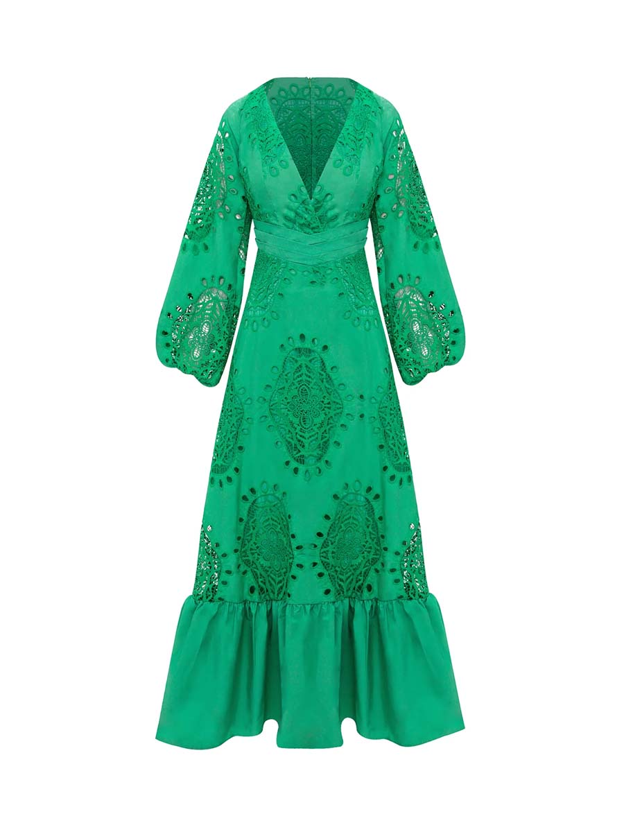 Elegant Deep V Neck Long Sleeve Dress