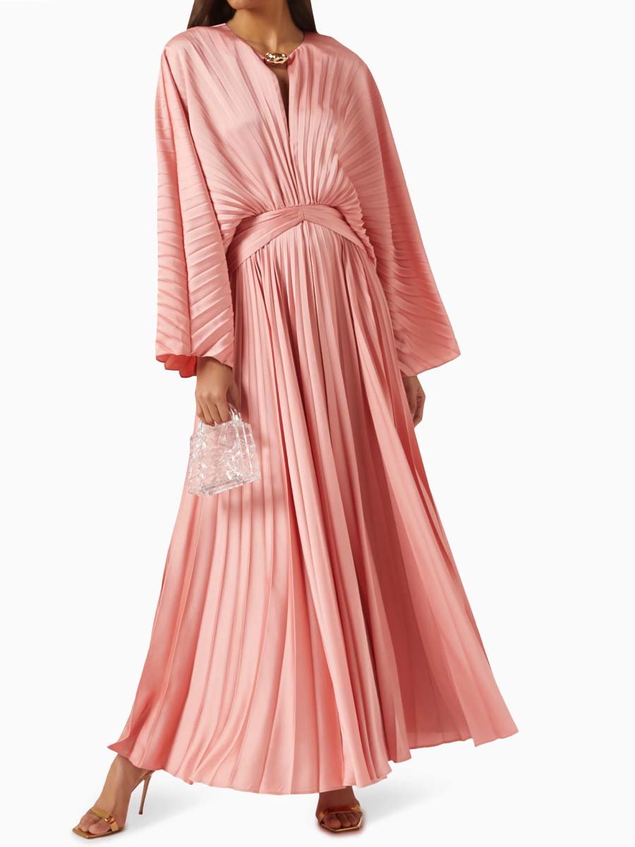 Keyhole Neck Pleated Maxi Dress