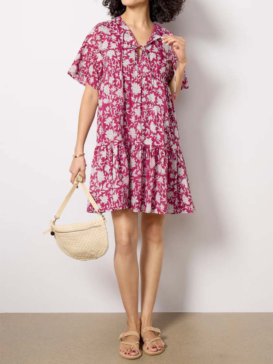 Tie Neck Printed Mini Dress