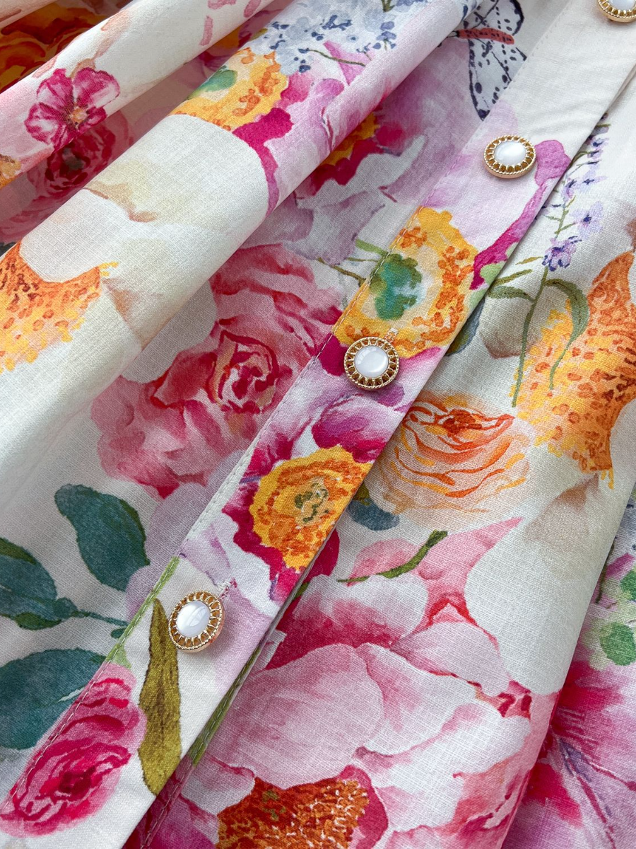 Demure Floral Midi Shirt Dress