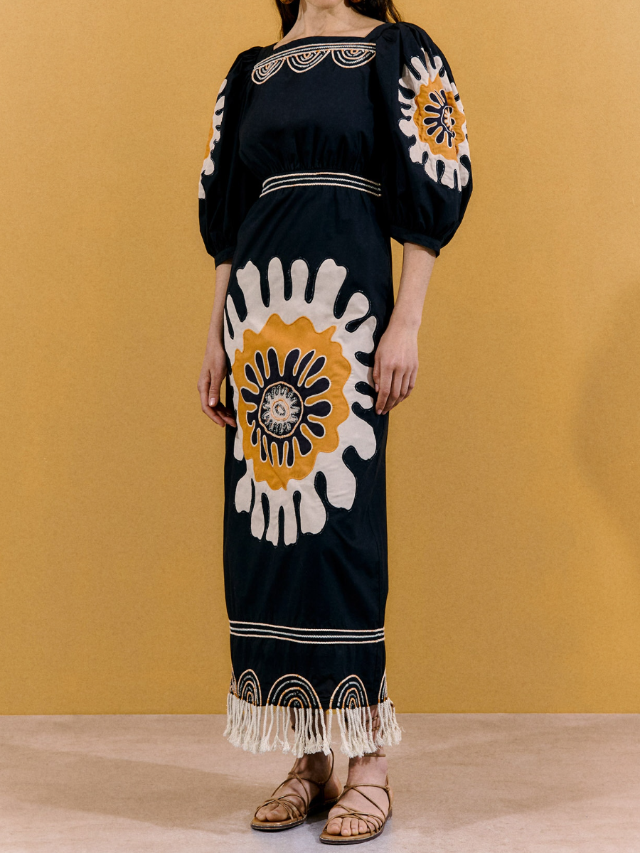 Fringing Skirt Floral Print Dress