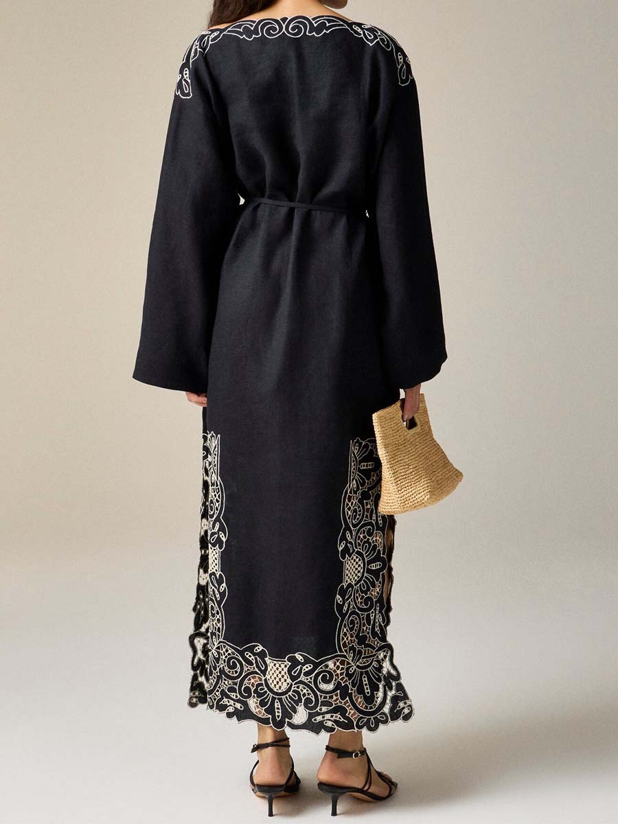 Lace Patchwork Drawstring Waist Maxi Dress