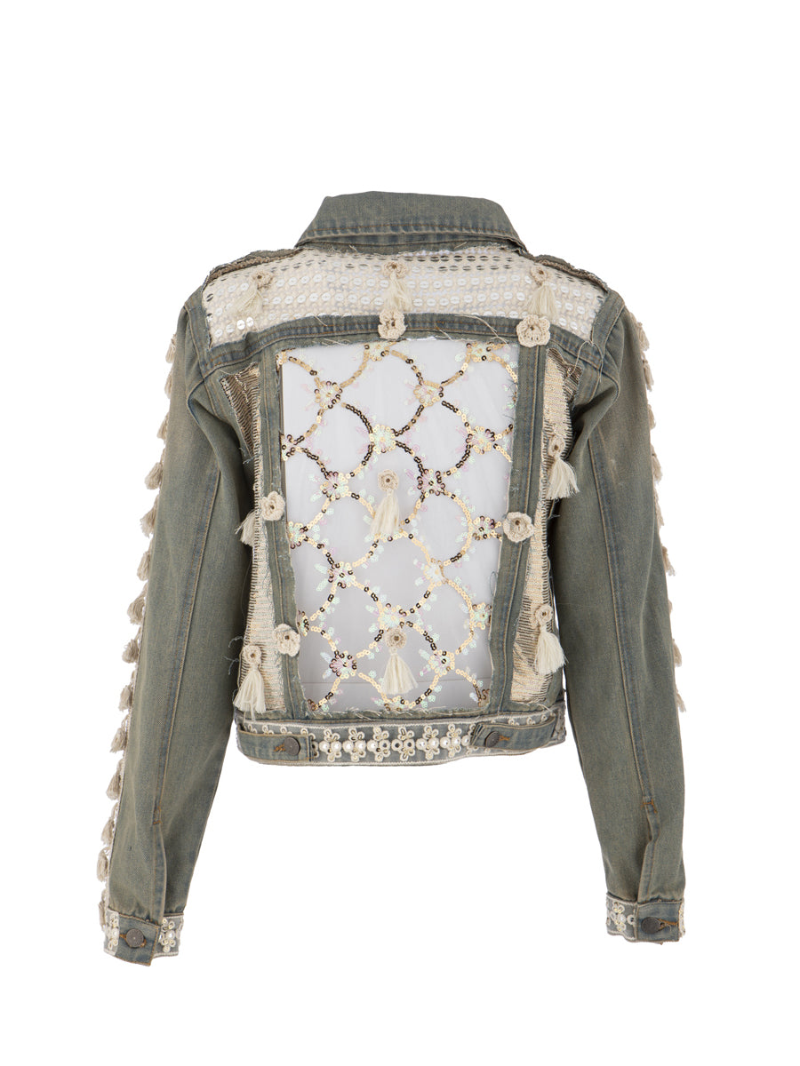 Cutout Embroidered Denim Jacket