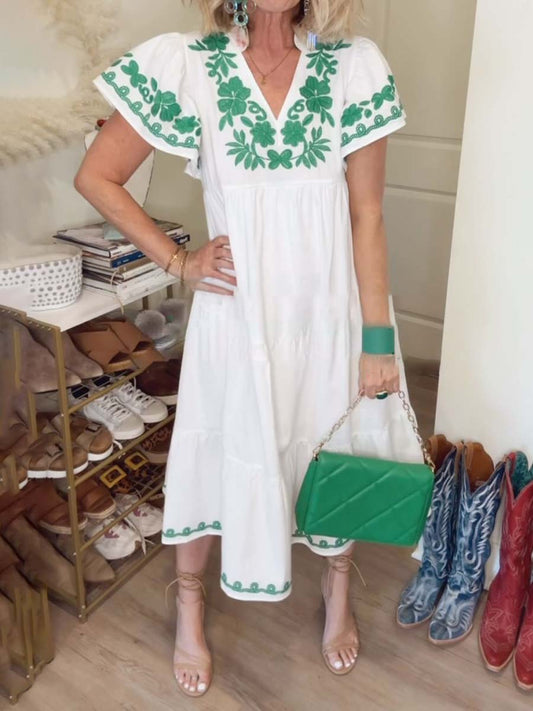 Flutter Sleeve V Neck Maxi Dress