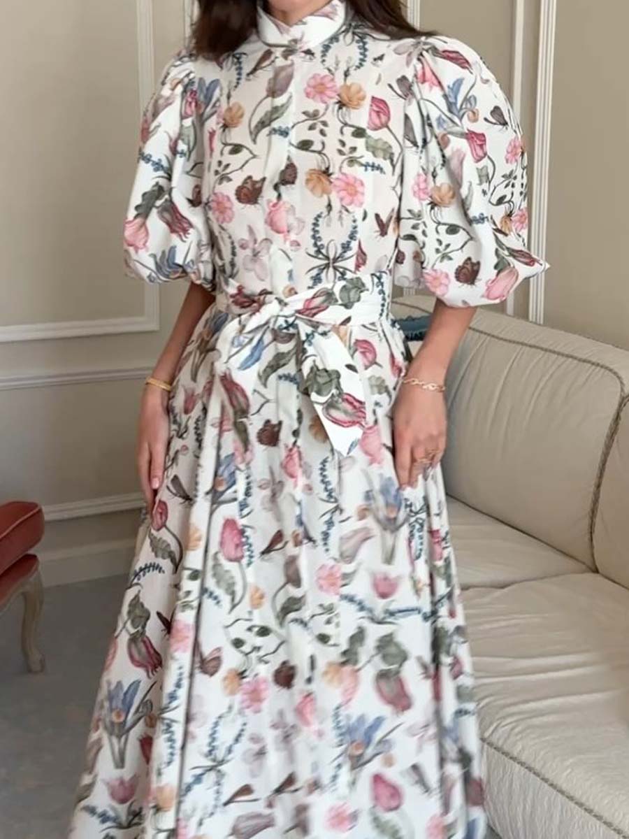 Elegant Short Sleeve Floral Printed Dress