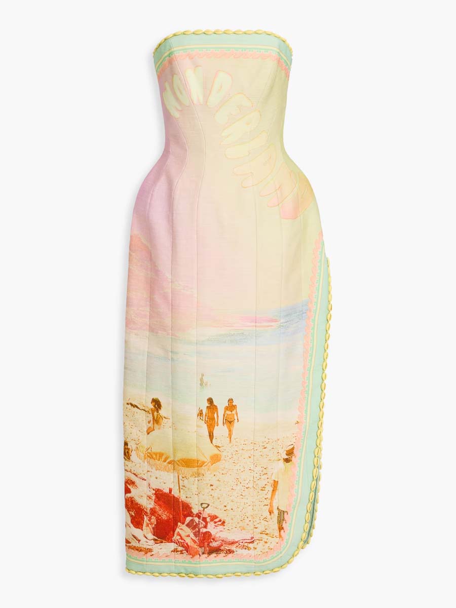 Strapless Printed Side Split Dress