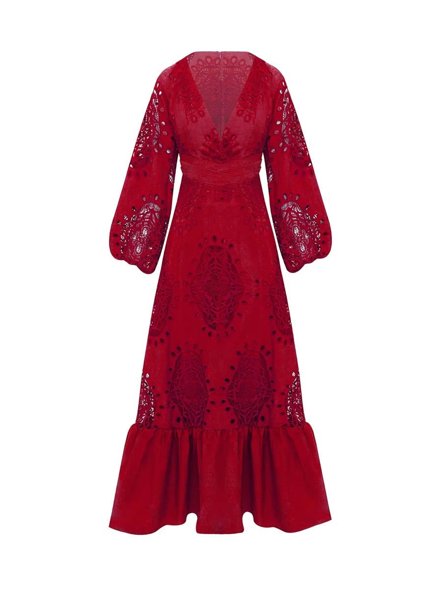 Elegant Deep V Neck Long Sleeve Dress