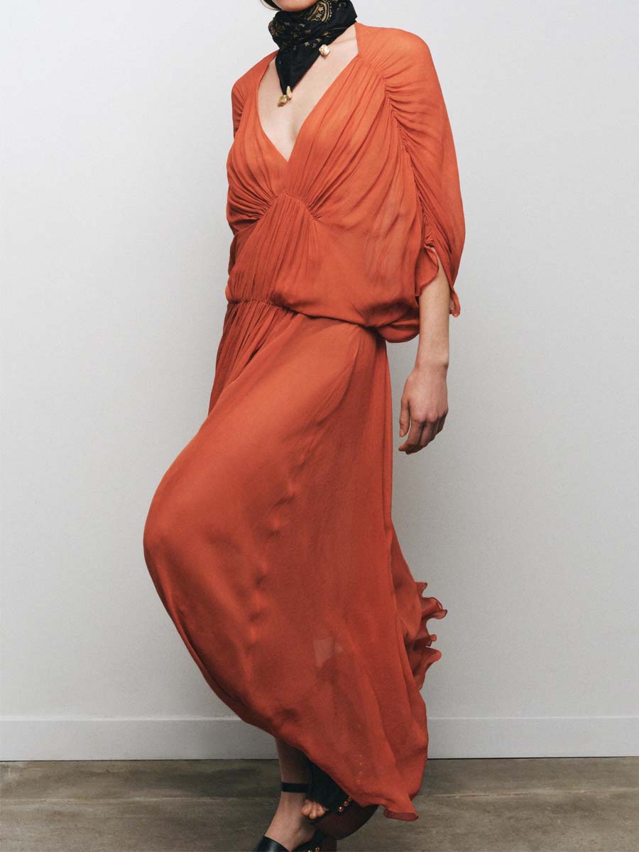 Fashion V-neck Bubble Sleeve Pleated Dress