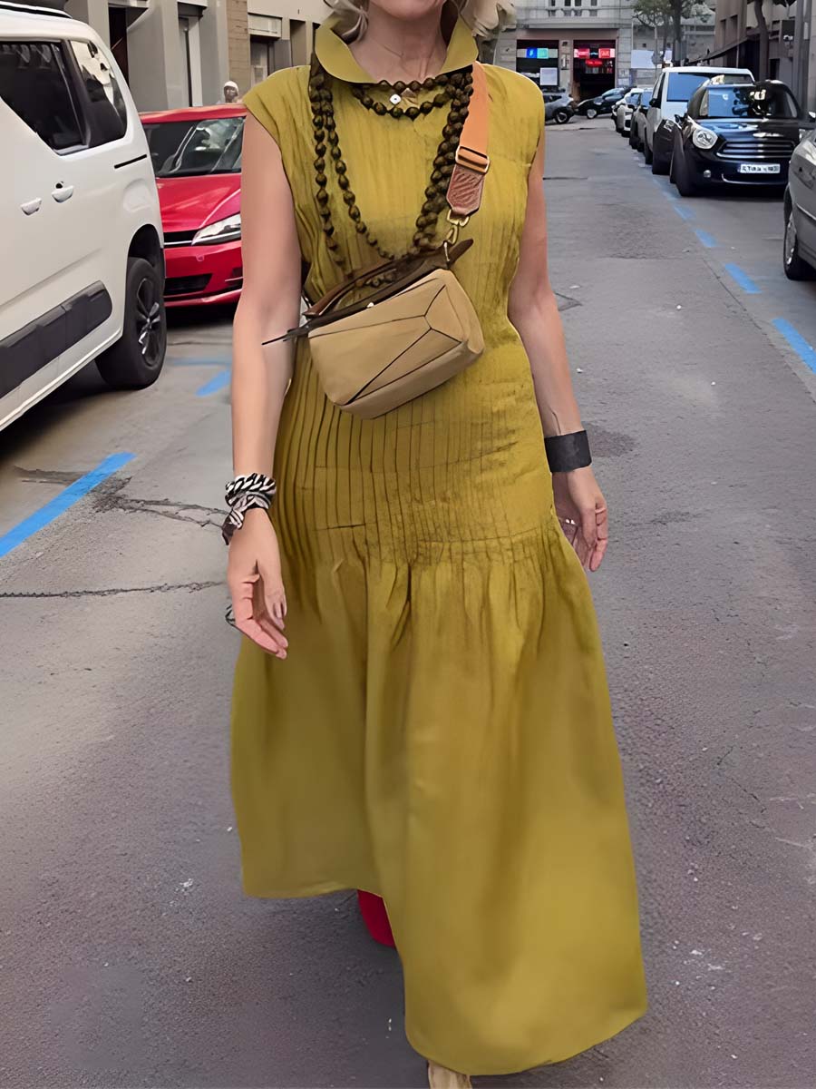 Linen Pleated Sleeveless Dress