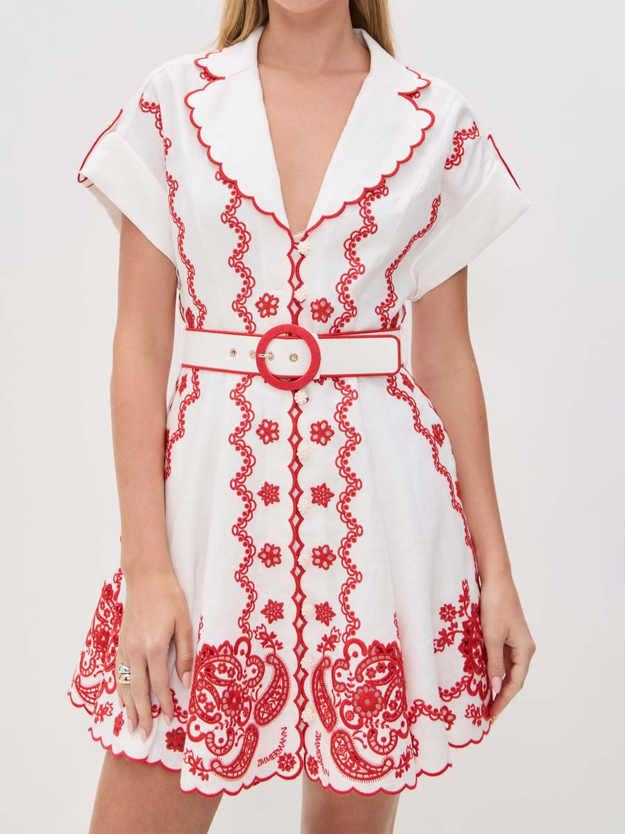 Embroidered Short Sleeve Mini Dress