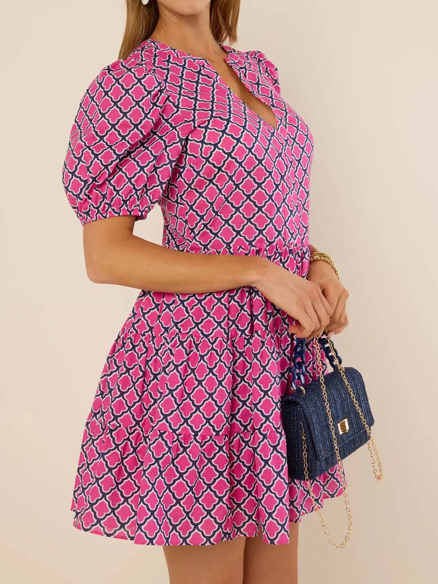 Printed V-neck Tiered Dress