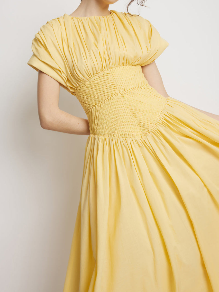 Round Neck Solid Pleated Dress