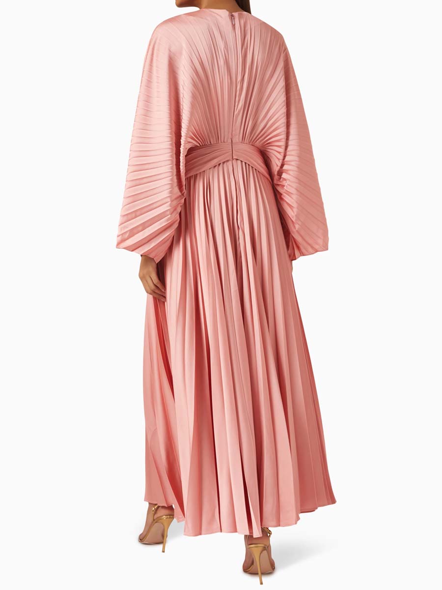 Keyhole Neck Pleated Maxi Dress