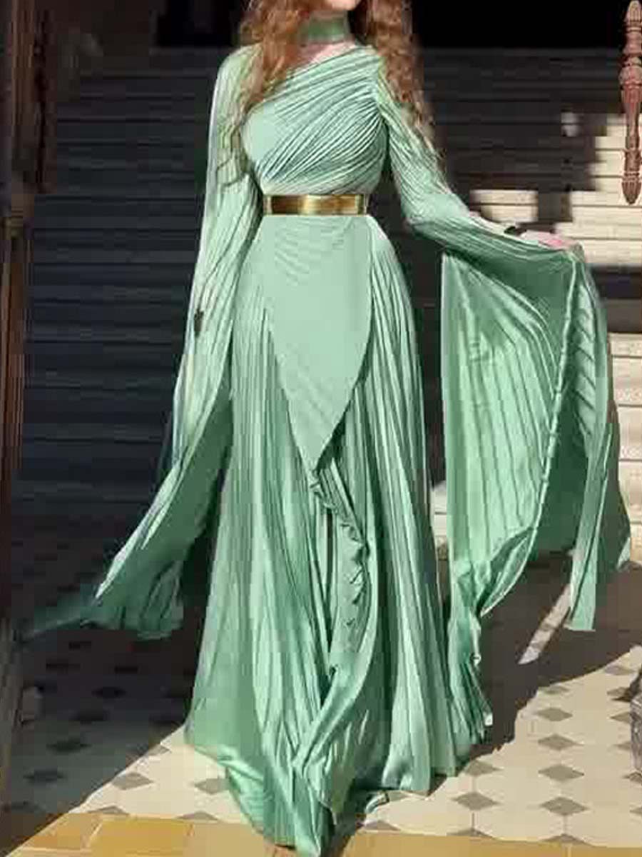 Elegant Irregular Pleated Maxi Dress