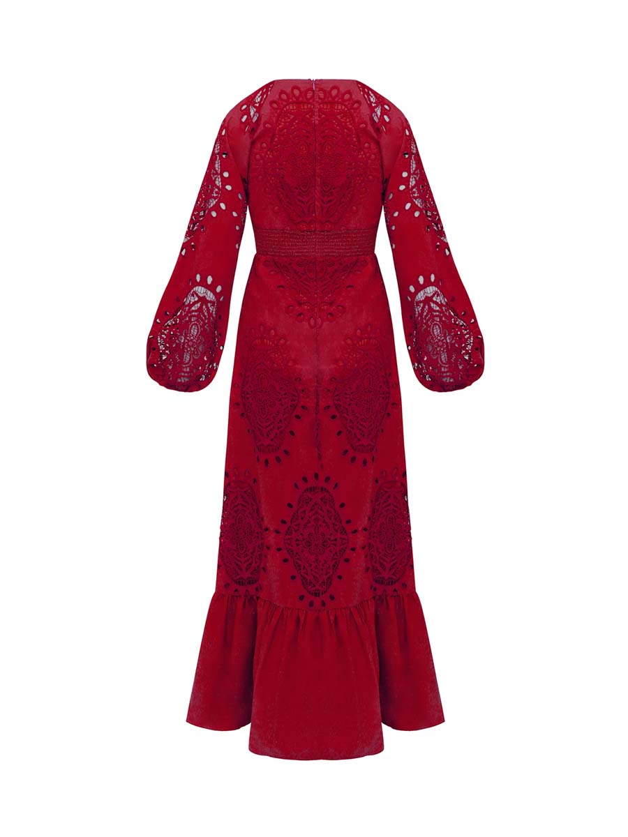 Elegant Deep V Neck Long Sleeve Dress