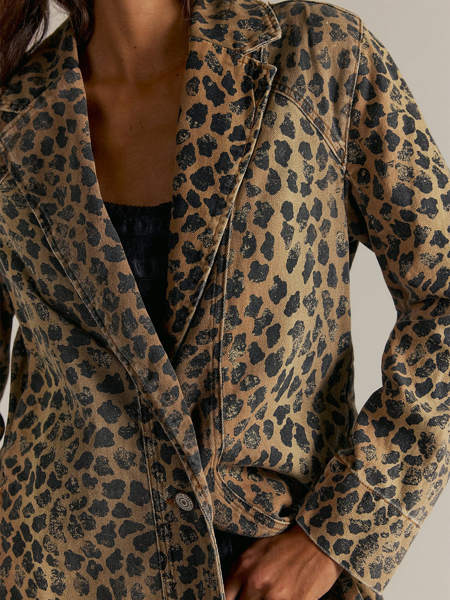 Leopard Print Wide Lape Long Coat