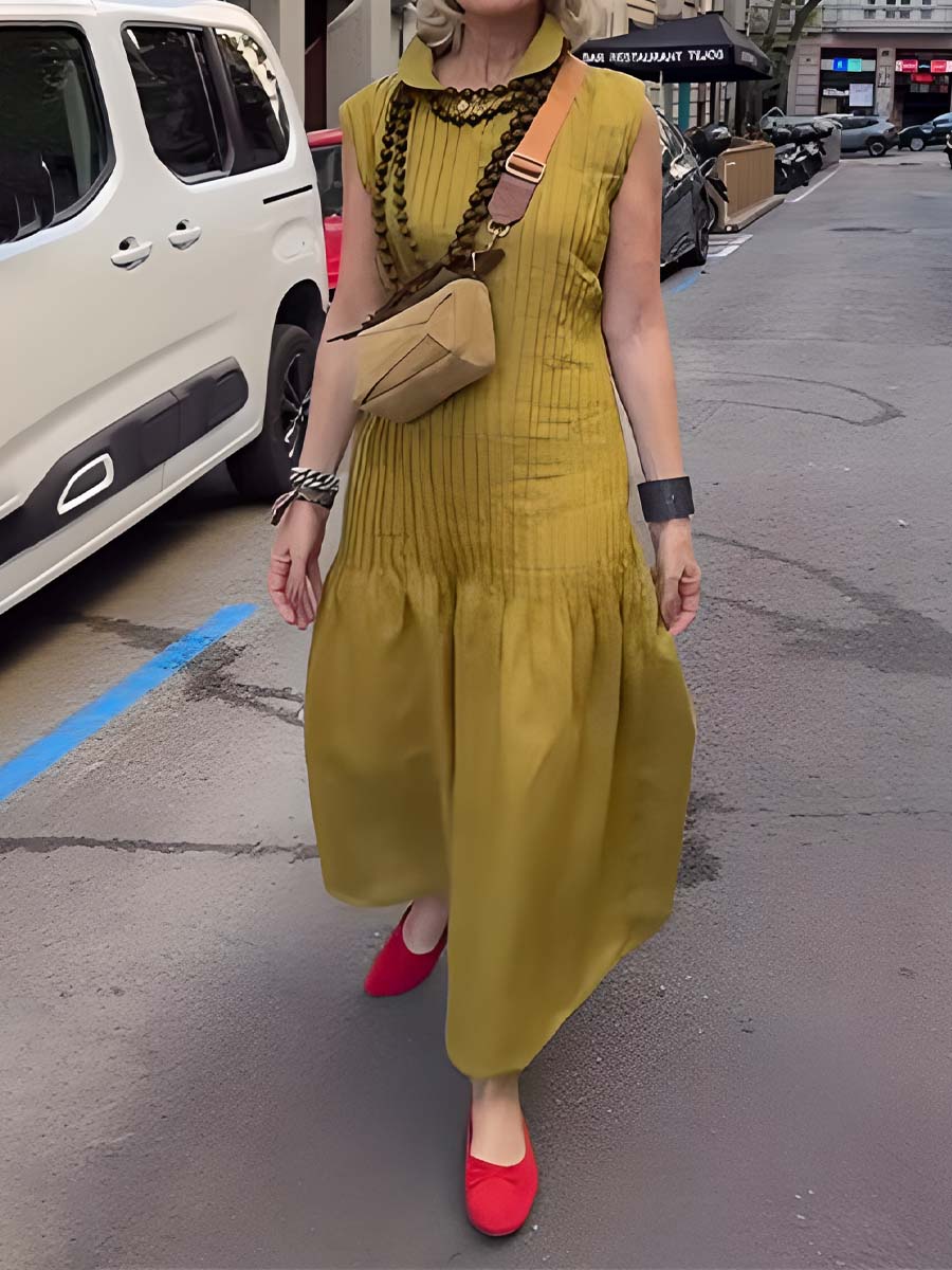 Linen Pleated Sleeveless Dress
