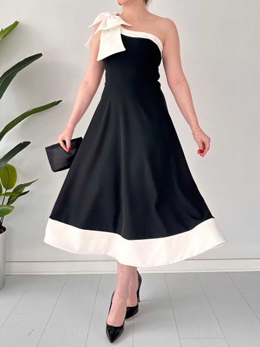 One Shoulder Patchwork Dress